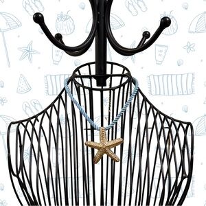 Starfish Pendant Necklace with Blue Cord